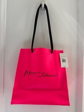 Betsey Johnson The Origins Pink Tote - Neon Pink Tote with Black Handles - NEW